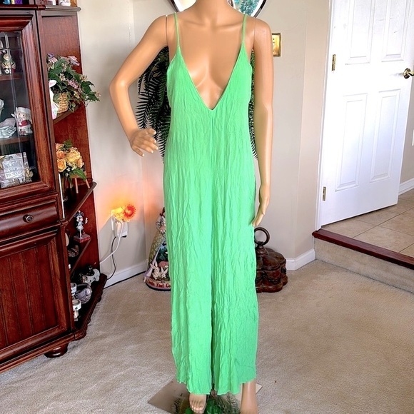 ASOS Green Jumpsuit Spaghetti Strap Open Back Long Romper Cruise Viscose Coverup - Picture 5 of 16